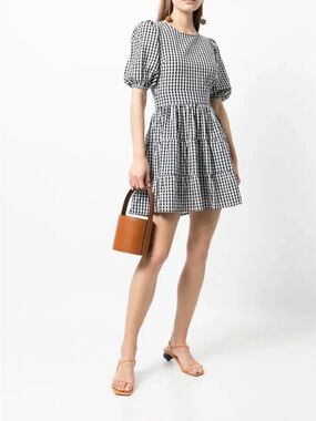 Faithfull the Brand Lizzy Mini Dress Varsha Gingham Black & White XXL
